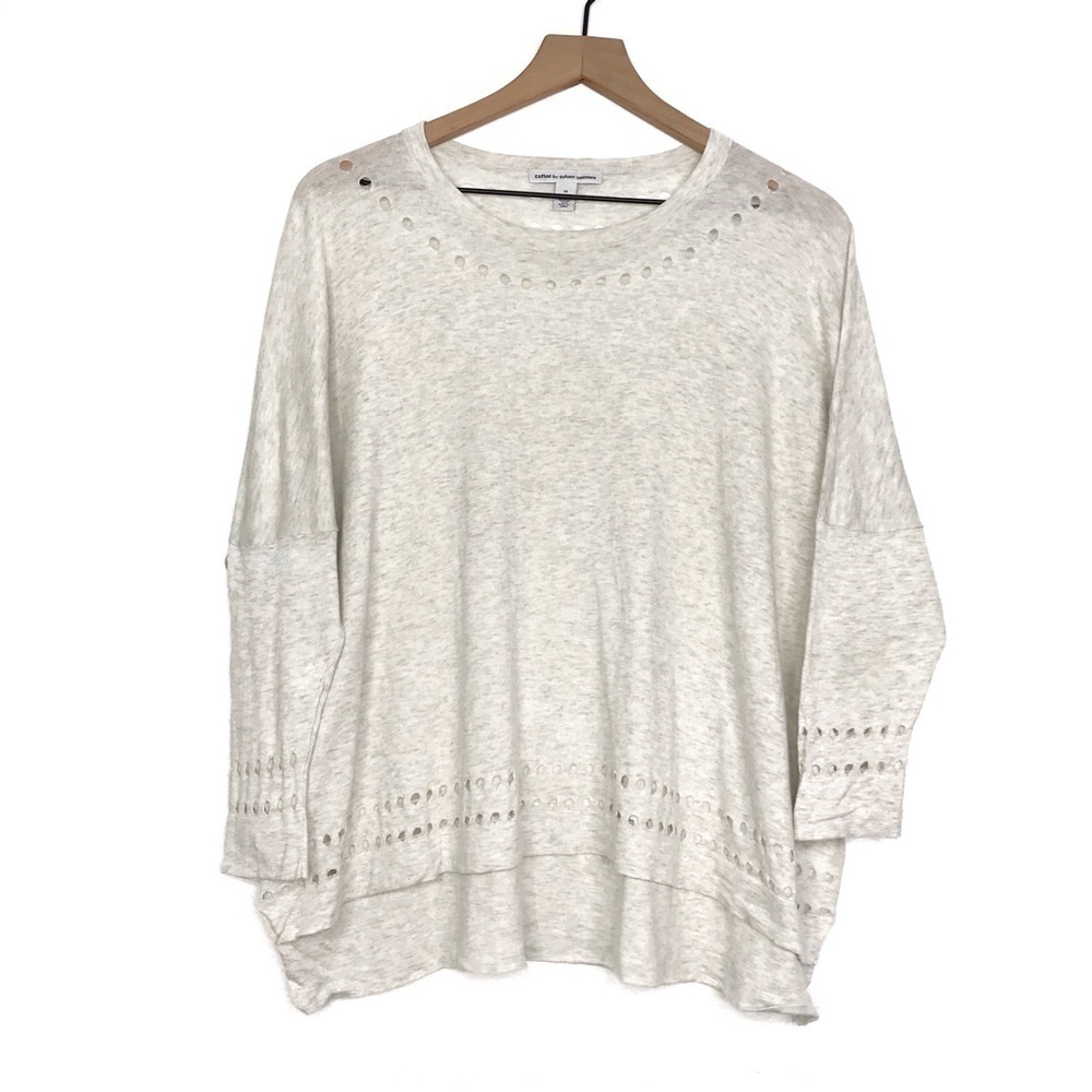COTTON BY AUTUMN CASHMERE Hole Lace Knit Tan Top M